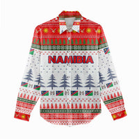 Namibia Christmas Women Casual Shirt with Red-Green Theme, Coat of Arms, and National Flag Motif - Wonder Print Shop