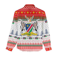 Namibia Christmas Women Casual Shirt with Red-Green Theme, Coat of Arms, and National Flag Motif - Wonder Print Shop