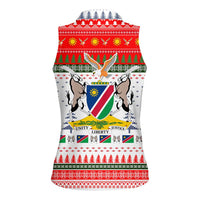 Namibia Christmas Women Sleeveless Polo Shirt with Red-Green Theme, Coat of Arms, and National Flag Motif - Wonder Print Shop
