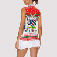 Namibia Christmas Women Sleeveless Polo Shirt with Red-Green Theme, Coat of Arms, and National Flag Motif - Wonder Print Shop