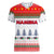 Namibia Christmas Women V-Neck T-Shirt with Red-Green Theme, Coat of Arms, and National Flag Motif - Wonder Print Shop