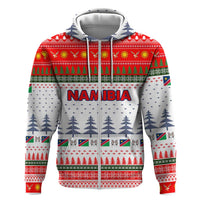 Namibia Christmas Zip Hoodie with Red-Green Theme, Coat of Arms, and National Flag Motif - Wonder Print Shop