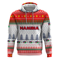 Namibia Christmas Zip Hoodie with Red-Green Theme, Coat of Arms, and National Flag Motif - Wonder Print Shop