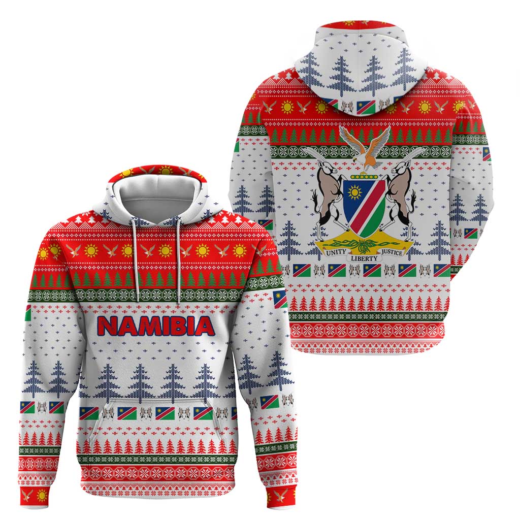 Namibia Christmas Zip Hoodie with Red-Green Theme, Coat of Arms, and National Flag Motif - Wonder Print Shop