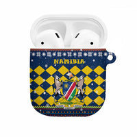 Namibia Christmas AirPods Case with Blue-Yellow Diamond Pattern, Coat of Arms, and Flag Map Motif - Wonder Print Shop