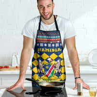 Namibia Christmas Apron with Blue-Yellow Diamond Pattern, Coat of Arms, and Flag Map Motif - Wonder Print Shop