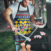 Namibia Christmas Apron with Blue-Yellow Diamond Pattern, Coat of Arms, and Flag Map Motif - Wonder Print Shop