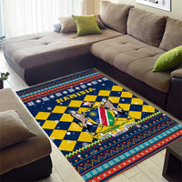 Namibia Christmas Area Rug with Blue-Yellow Diamond Pattern, Coat of Arms, and Flag Map Motif - Wonder Print Shop