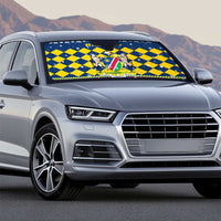 Namibia Christmas Auto Sun Shade with Blue-Yellow Diamond Pattern, Coat of Arms, and Flag Map Motif - Wonder Print Shop