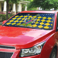 Namibia Christmas Auto Sun Shade with Blue-Yellow Diamond Pattern, Coat of Arms, and Flag Map Motif - Wonder Print Shop