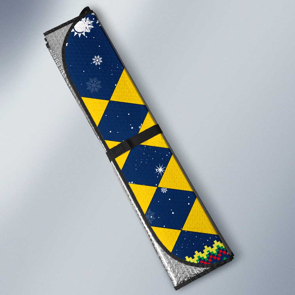 Namibia Christmas Auto Sun Shade with Blue-Yellow Diamond Pattern, Coat of Arms, and Flag Map Motif - Wonder Print Shop