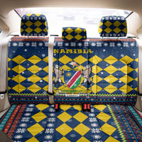 Namibia Christmas Back Car Seat Cover with Blue-Yellow Diamond Pattern, Coat of Arms, and Flag Map Motif - Wonder Print Shop