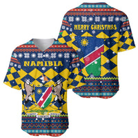 Namibia Christmas Baseball Jersey with Blue-Yellow Diamond Pattern, Coat of Arms, and Flag Map Motif - Wonder Print Shop
