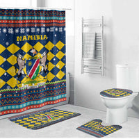 Namibia Christmas Bathroom Set with Blue-Yellow Diamond Pattern, Coat of Arms, and Flag Map Motif - Wonder Print Shop