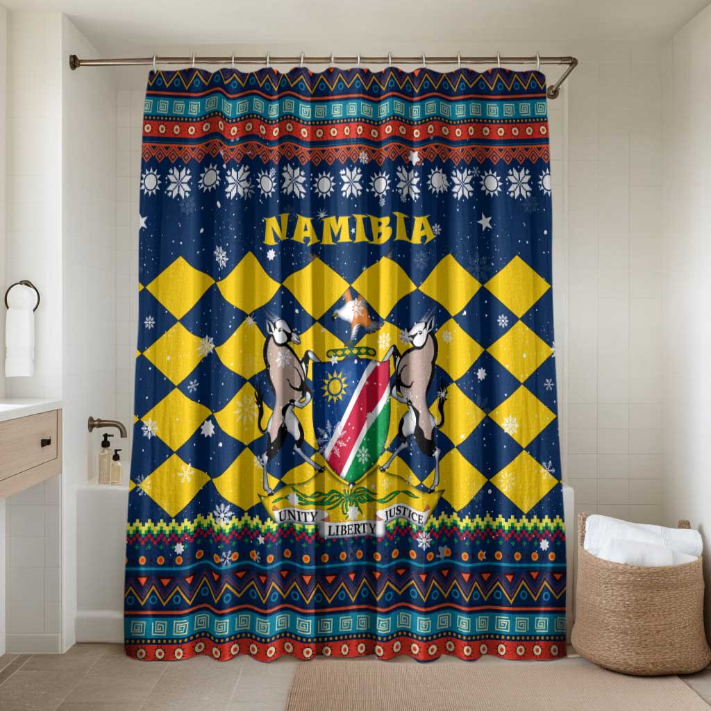 Namibia Christmas Bathroom Set with Blue-Yellow Diamond Pattern, Coat of Arms, and Flag Map Motif - Wonder Print Shop