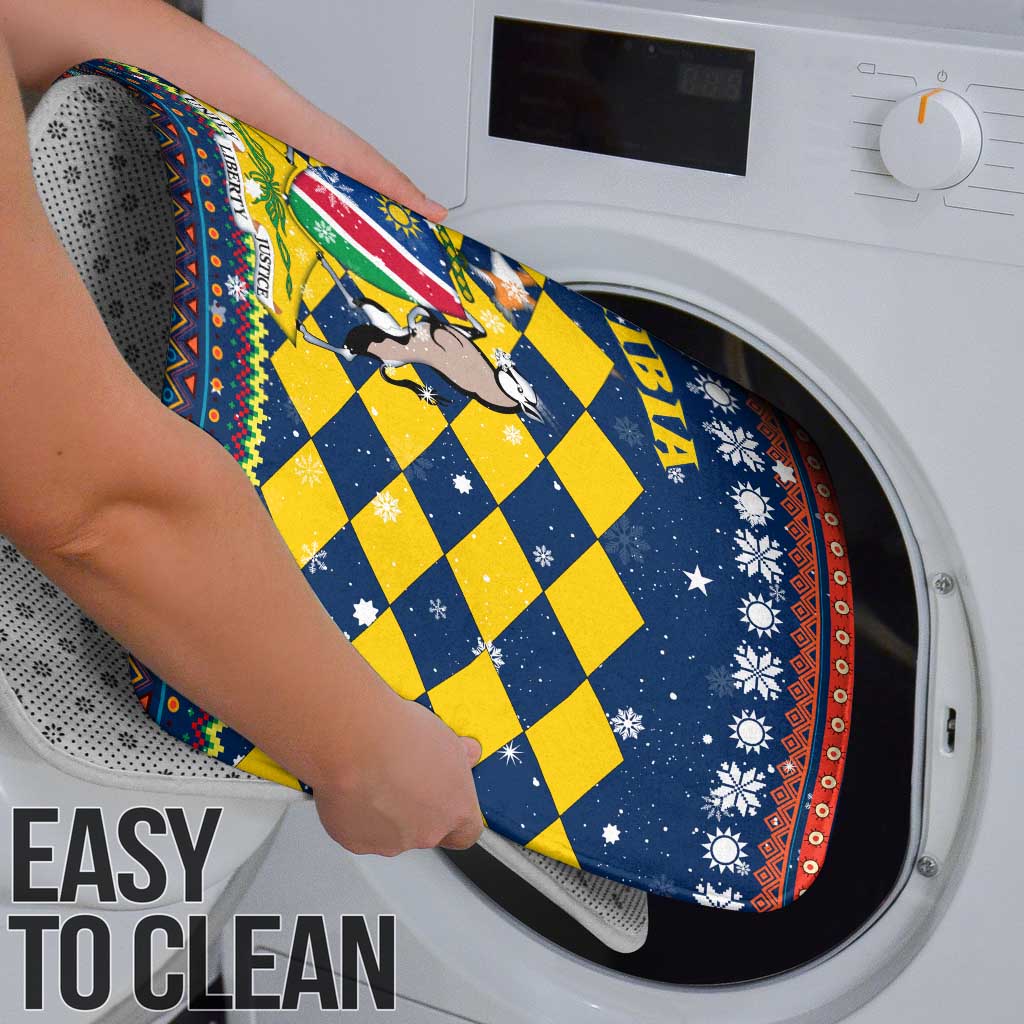 Namibia Christmas Bathroom Set with Blue-Yellow Diamond Pattern, Coat of Arms, and Flag Map Motif - Wonder Print Shop