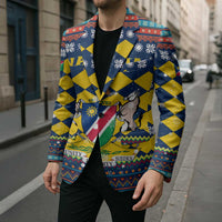 Namibia Christmas Blazer with Blue-Yellow Diamond Pattern, Coat of Arms, and Flag Map Motif - Wonder Print Shop