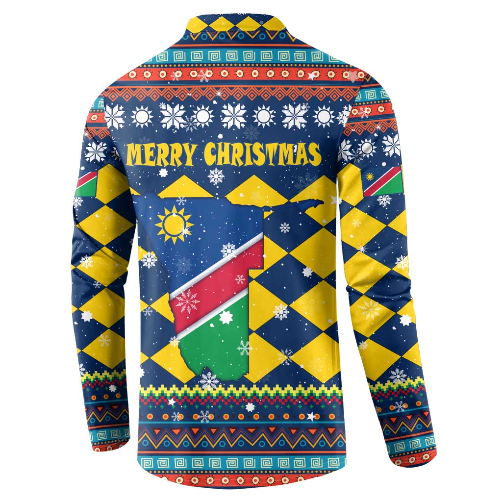 Namibia Christmas Button Sweatshirt with Blue-Yellow Diamond Pattern, Coat of Arms, and Flag Map Motif - Wonder Print Shop