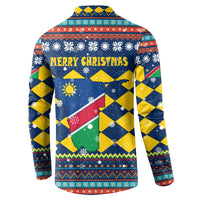 Namibia Christmas Button Sweatshirt with Blue-Yellow Diamond Pattern, Coat of Arms, and Flag Map Motif - Wonder Print Shop