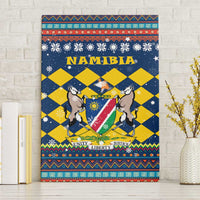 Namibia Christmas Canvas Wall Art with Blue-Yellow Diamond Pattern, Coat of Arms, and Flag Map Motif - Wonder Print Shop