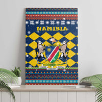 Namibia Christmas Canvas Wall Art with Blue-Yellow Diamond Pattern, Coat of Arms, and Flag Map Motif - Wonder Print Shop