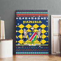 Namibia Christmas Canvas Wall Art with Blue-Yellow Diamond Pattern, Coat of Arms, and Flag Map Motif - Wonder Print Shop