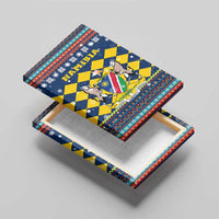 Namibia Christmas Canvas Wall Art with Blue-Yellow Diamond Pattern, Coat of Arms, and Flag Map Motif - Wonder Print Shop