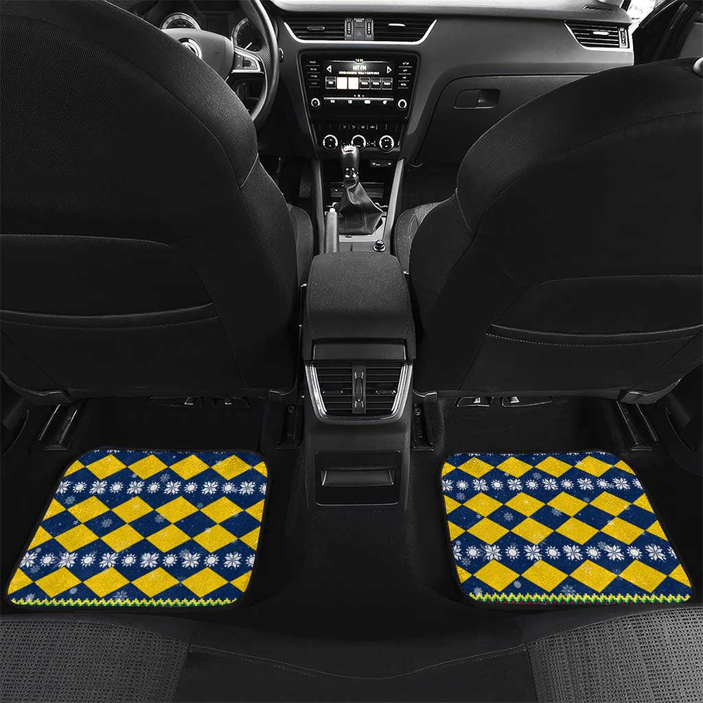 Namibia Christmas Car Mats with Blue-Yellow Diamond Pattern, Coat of Arms, and Flag Map Motif - Wonder Print Shop