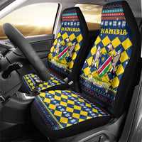 Namibia Christmas Car Seat Cover with Blue-Yellow Diamond Pattern, Coat of Arms, and Flag Map Motif - Wonder Print Shop