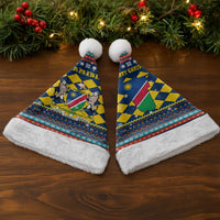 Namibia Christmas Santa Hat with Blue-Yellow Diamond Pattern, Coat of Arms, and Flag Map Motif - Wonder Print Shop