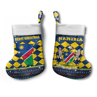 Namibia Christmas Stocking with Blue-Yellow Diamond Pattern, Coat of Arms, and Flag Map Motif - Wonder Print Shop