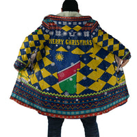 Namibia Christmas Cloak with Blue-Yellow Diamond Pattern, Coat of Arms, and Flag Map Motif - Wonder Print Shop