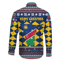 Namibia Christmas Family Matching Tank Maxi Dress and Hawaiian Shirt with Blue-Yellow Diamond Pattern, Coat of Arms, and Flag Map Motif - Wonder Print Shop