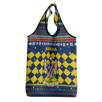 Namibia Christmas Grocery Bag with Blue-Yellow Diamond Pattern, Coat of Arms, and Flag Map Motif - Wonder Print Shop