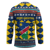 Namibia Christmas Hockey Jersey with Blue-Yellow Diamond Pattern, Coat of Arms, and Flag Map Motif - Wonder Print Shop