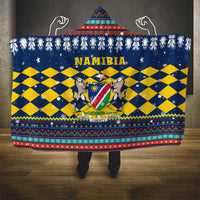 Namibia Christmas Hooded Blanket with Blue-Yellow Diamond Pattern, Coat of Arms, and Flag Map Motif - Wonder Print Shop
