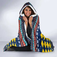 Namibia Christmas Hooded Blanket with Blue-Yellow Diamond Pattern, Coat of Arms, and Flag Map Motif - Wonder Print Shop