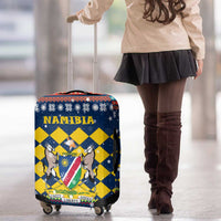 Namibia Christmas Luggage Cover with Blue-Yellow Diamond Pattern, Coat of Arms, and Flag Map Motif - Wonder Print Shop