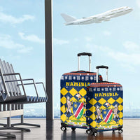 Namibia Christmas Luggage Cover with Blue-Yellow Diamond Pattern, Coat of Arms, and Flag Map Motif - Wonder Print Shop