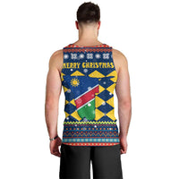 Namibia Christmas Men Tank Top with Blue-Yellow Diamond Pattern, Coat of Arms, and Flag Map Motif - Wonder Print Shop