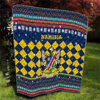 Namibia Christmas Quilt with Blue-Yellow Diamond Pattern, Coat of Arms, and Flag Map Motif - Wonder Print Shop