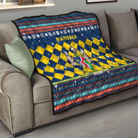 Namibia Christmas Quilt with Blue-Yellow Diamond Pattern, Coat of Arms, and Flag Map Motif - Wonder Print Shop