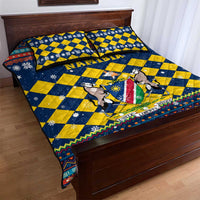 Namibia Christmas Quilt Bed Set with Blue-Yellow Diamond Pattern, Coat of Arms, and Flag Map Motif - Wonder Print Shop