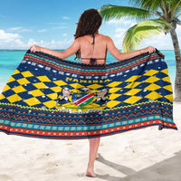 Namibia Christmas Sarong with Blue-Yellow Diamond Pattern, Coat of Arms, and Flag Map Motif - Wonder Print Shop