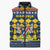 Namibia Christmas Sleeveless Puffer Jacket with Blue-Yellow Diamond Pattern, Coat of Arms, and Flag Map Motif - Wonder Print Shop