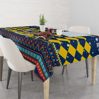 Namibia Christmas Tablecloth with Blue-Yellow Diamond Pattern, Coat of Arms, and Flag Map Motif - Wonder Print Shop