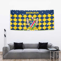 Namibia Christmas Tapestry with Blue-Yellow Diamond Pattern, Coat of Arms, and Flag Map Motif - Wonder Print Shop