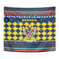 Namibia Christmas Tapestry with Blue-Yellow Diamond Pattern, Coat of Arms, and Flag Map Motif - Wonder Print Shop