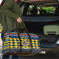 Namibia Christmas Travel Bag with Blue-Yellow Diamond Pattern, Coat of Arms, and Flag Map Motif - Wonder Print Shop