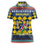 Namibia Christmas Women Polo Shirt with Blue-Yellow Diamond Pattern, Coat of Arms, and Flag Map Motif - Wonder Print Shop
